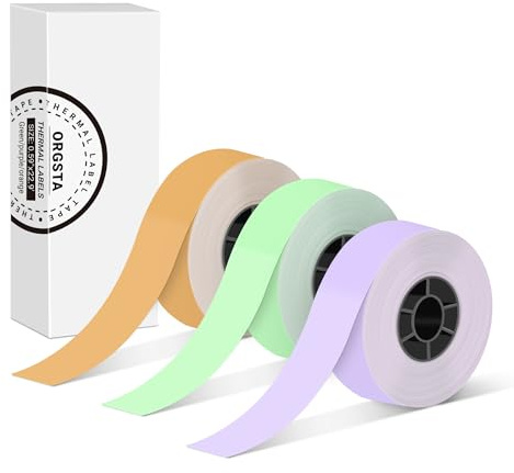 ORGSTA Etiquetas Termicas autoadhesivas para S001,15mm x 7M x 3 Roll, Rosa, verde, naranja, Adhesivo Continúa