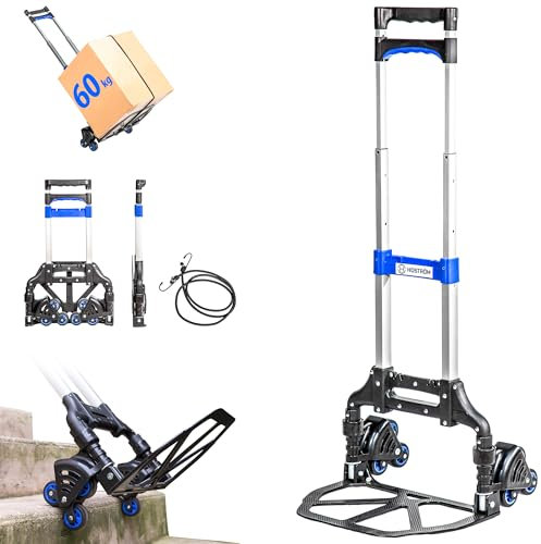 Sube escaleras Plegable de Aluminio, Carretilla de Mano Plegable de 6 Ruedas para Mover y Transportar Materiales, compacta, Carga máxima de 60 kg, 5 años de garantía, Hostrom