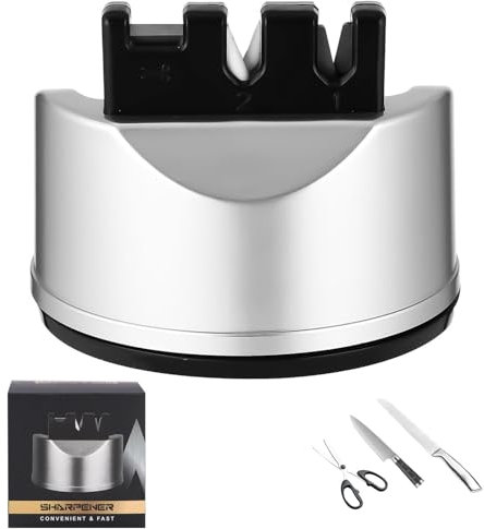 Affilacoltelli Zaxiva 3-Gradini Manuale, Affila Coltelli Professionale con Ventosa, Acciaio al Tungsteno per Affilatura Grossa, Ceramica per Finitura, Perfetto per Coltelli da Cucina e Forbici