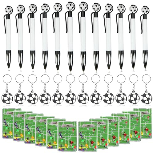 PANTIDE Soccer Party Favor Set - 36PCS Soccer Party Favour with Pens Keychain Pinball Disks, Football Themed Goodie Bags Stuffer Fillers, Football Sport Birthday Gift for Class Rewards School Supplies
