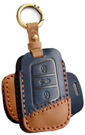ATFIGII nyckelfodral läder bilnyckel fodral kompatibelt med VW, Keyless Go B blå ring, keyless go 3 Tasten