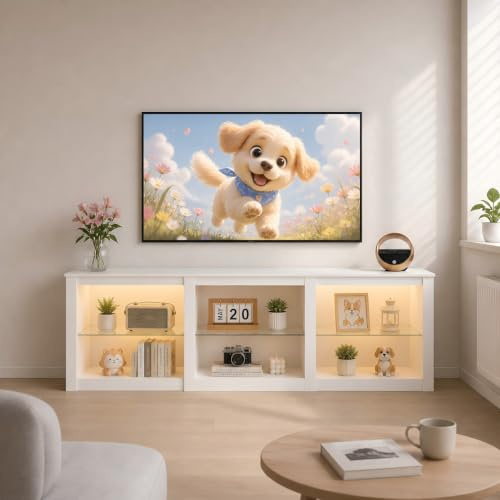 WLIVE Mueble TV 166 cm para TVs de hasta 75, con LED y Estantes Abiertos | Mueble HiFi de madera con 3 estantes de vidrio ajustables, 22 colores RGB, ideal para salón, dormitorio o zona gaming