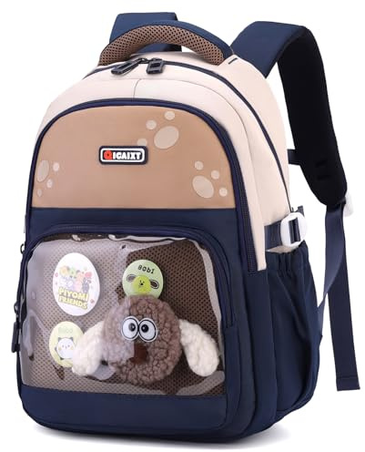 Amythe Sac à Dos pour Enfants, Respirant Cartable Primaire Garcon de 6 à 9 ans, Imperméable en Nylon Sac D'école pour Garcons Maternelle avec Ours Mignon et Badges, Bleu