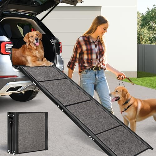 Folding Dog Car Ramp for Large Dogs, Portable Pet Stair Ramp with Non-Slip Surface, Extra Long Dog Steps for Large Dogs Up to 115kg (Loofah-like Surface, 170cm Long × 44cm Wide)