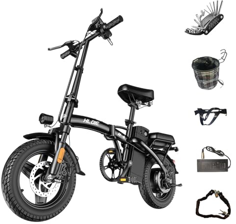 HLOIE Folding Electric Bike for Adults, Peak 750W Motor,23MPH Max Speed Foldable Electric Bicycles,14 Ebike, 48V12AH Battery 35 Miles PAS Range Mini E Bikes for Adults and Teens