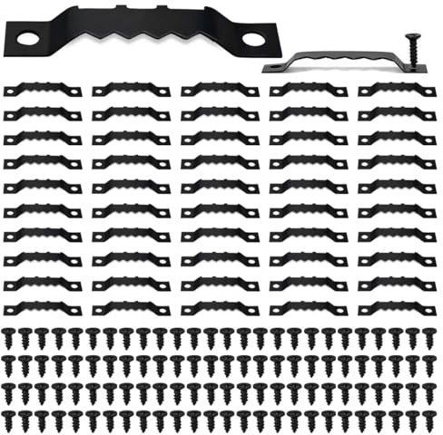 FONHREW 50 Ensembles Accroche Tableau Crochet Cadre Fixations pour Cadres Mural Attache Cadre Accroche Cadre Cintre Photo Crochet Dent de Scie avec Tournevis et Vis pour Art Mural Décoratives Noir