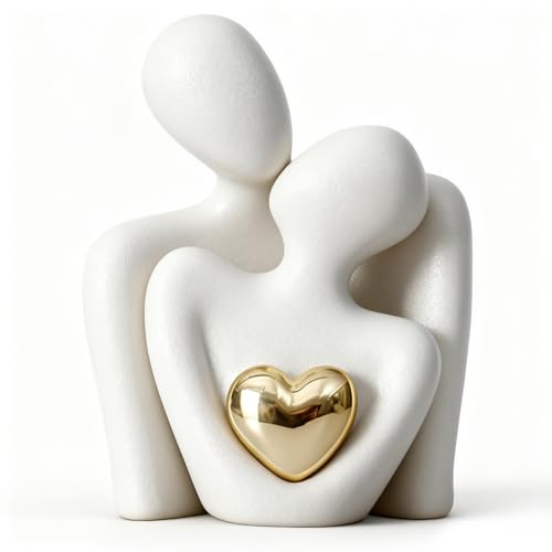 Couple Romantic Sculpture – Modern White Lovers Ceramic Abstract Shelf Decor Statue Ornament, Anniversary Figurine Love Show for Wedding/Valentine's Day Figurine Gifts for Living Room/Bedroom/Shelves