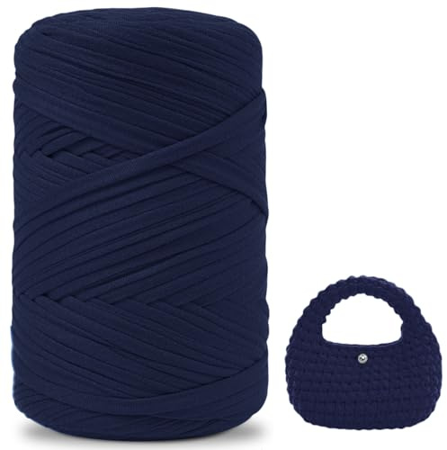 Fettuccia per Borse a Uncinetto，400 g Filato per Uncinetto, Filato Tessile per Cestini all'uncinetto, Adatto per la Realizzazione di Borse, Sacchetti, Tappeti, Artigianato Fai-da-te Navy blue
