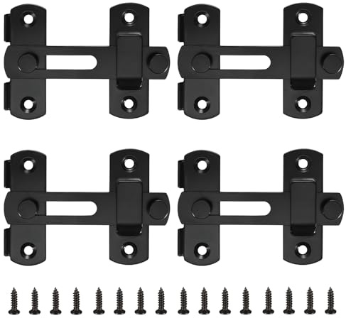 Serrature e catenacci per porte di fienili scorrevoli a 180°, confezione da 4, chiusure nere con chiusura a scatto, per porte di fienili, bagno, garage, finestre