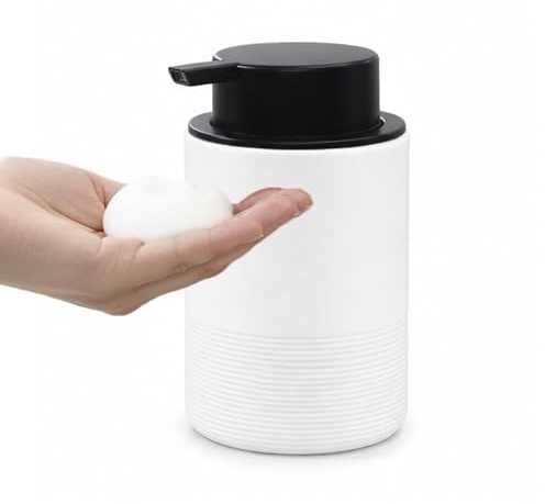Blissilk Dispensador Espuma Jabón Baño de Resina, Dispensador Jabón Baño Rellenable Elegante para Baño, Dispensador Jabón Manual para Champú, Jabón de Manos y Limpiador FacialEspuma - Blanco