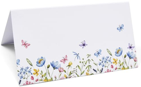 Tazuxetuqe Geschenk Boutique 50 Tarjetas Plegadas De Nombre con Flores Silvestres para Boda Fiesta De Baby Shower Cena Recepción Lugar En La Mesa para Evento