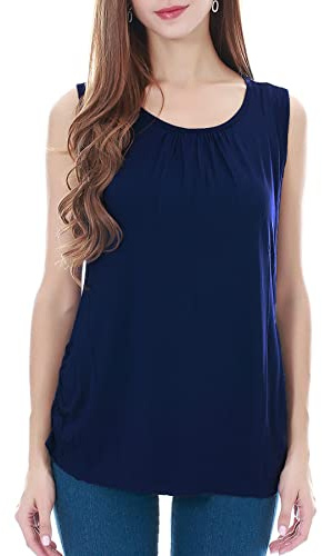 Smallshow Women's Maternity Nursing Tank Top Summer Sleeveless Breastfeeding Clothes,Deep Blue,L
