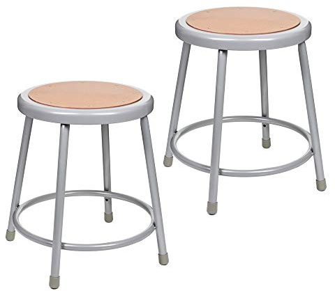 OEF Furnishings OEF6218/2 Premium Commercial-Grade All-Purpose Round Stool (18-inch Height, Gray Frame, Masonite Wood Seat, 2-Pack)