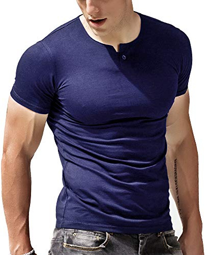 Alivebody långärmad muskel smal anpassad bomull Henley t-shirt med knappar