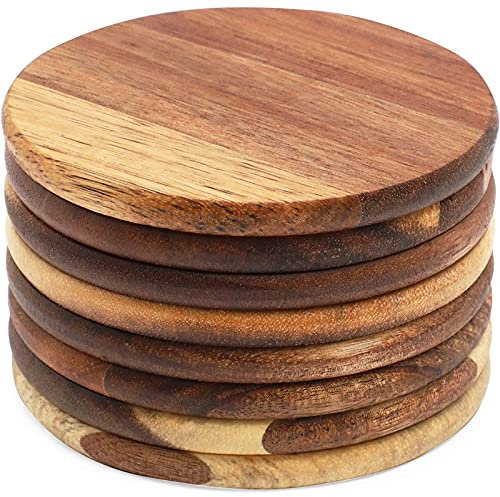 Acacia Wood Coasters, 8-Pack of Coasters for Tabletop Protection, Drinking Glasses, Dark Brown