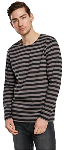Urban Classics T-shirt för män med normal rand LS, t-shirt, Asphalt/svart, L