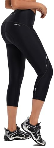baleaf Women's Bike Pants High Waist 4D Padded Cycling Capris Shorts 3/4 Biking Tights Pockets UPF50+ Black XL