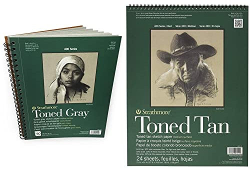 Strathmore Pro-Art Papier getönt Skizze Spirale Papier Pad 22,9 x 30,5 cm & P412-11-4 400 Series Toned Tan Drawing Pad STR-412-11 Skizzenblock