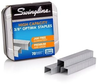 Swingline® Optima® High Capacity Staples, 3/8 Leg Length, 125 Per Strip, 2,500 Per Box
