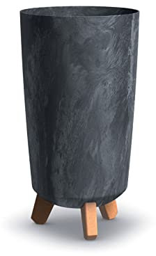 URBN GARDEN Tall Slim Anthracite Look Plastic Planter Flower Soil Pot Indoor Outdoor With Legs