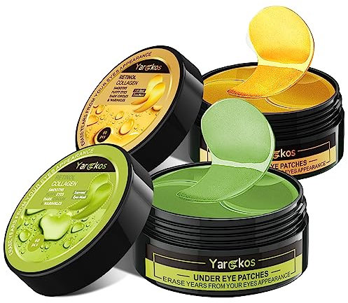 2 Stück 60 Pcs Hydration Feuchtigkeitsspendende Eye Pad Mask, 24K Gold+Grün, 30 Paare Kollagen Hydrogel Anti Aging Augenpads, Hyaluronsäure Augenmaske Dunkle Augenringe Entfernen, Kollagenaugenmaske