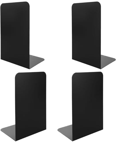 ASelected Heavy Metal Bookend - Two Pairs of Black L-Shaped Bookends with Non-Slip Mat for Home Office Library Bookshelf (4Pcs)