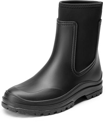 DREAM PAIRS Wasserdicht Regenstiefel Damen Bequem Gummistiefel Halbhoch Chelsea Boots mit rutschfest Sohle,Size 38,Schwarz,SDRB2406W-E