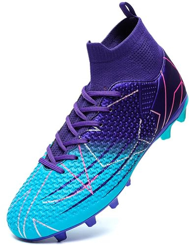 VTASQ Boys' Football Boots Kids Turf Football Shoes Professional Teenager Athletics Sneakers Outdoor Non-Slip Training Soccer Shoes High Top Football Shoes Spikes Violet 1UK