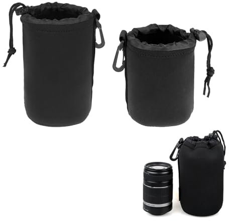 Objektivtasche, Schutzbeutel für Kamera Objektiv, Kameraobjektivtasche, Linsenbeutel, Neopren Objektivbeutel, Objektiv Tasche, Objektive Und Kamerazubehör, Schwarzes Objektiv Tasche Set, 2 Stück, M,L