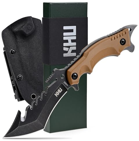 KHU Cuchillo Hoja Fija, Cuchillo Supervivencia Cuchillo Caza Cuchillo Bushcraft 440C Acero Mango de G10, Outdoor Caza Camping Accesorios - Funda Kydex - 24A