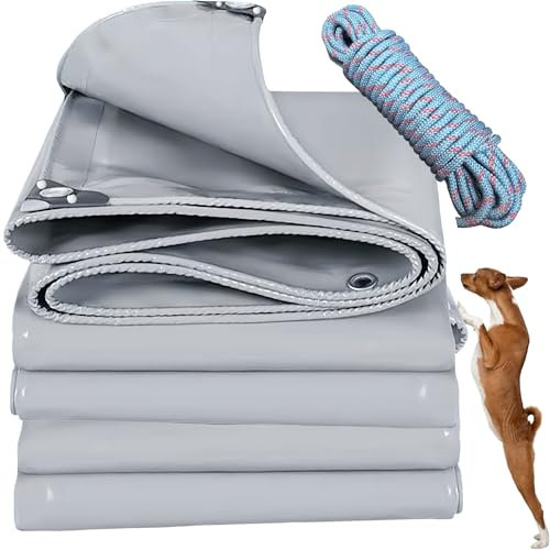 YANFEILI Telo TELONE OCCHIELLATO Impermeabile,4.5x7m 520g/m² copertura PVC Occhielli su Tutto Il perimetro Telo Protettivo Multiuso per Barche,Legno,Piscina,Mobili da giardino,Auto grigio