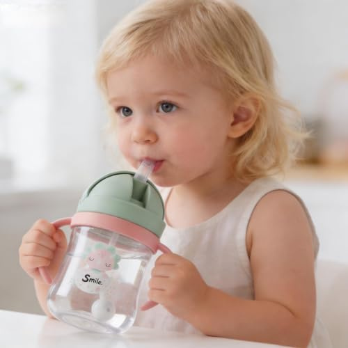 Neo10Ten Leak-Proof Toddler Water Bottle with Straw, Sippy Cup for 6+ Months, Toddler Cup BPA-Free Non Spill Water Bottle Kids Trainer with Handles, Ideal Baby/Toddler Drinking [Olive Green, 250ml]