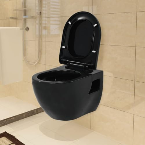 Myheimly Wand WC Keramik Absenkautomatik Softclose Sitz Hänge Toilette Stil B,Schwarz