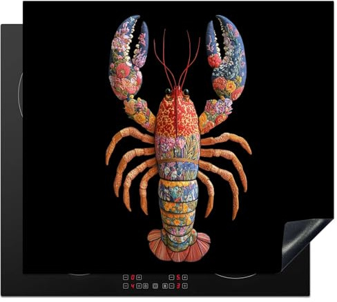 KitchenYeah© Protector Vitroceramica 59x51 cm Tapa para induccion Placa Encimera Cubre de Protectora Cocina Langosta - Bordado - Colorido - Flores