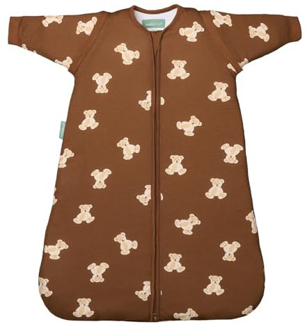 molis&co - Saco de dormir para bebé 1.0 TOG con Mangas Desmontables - (0-6 meses) - Ideal para primavera y otoño - 100% algodón (OEKO-TEX 100) - Teddy Mocca