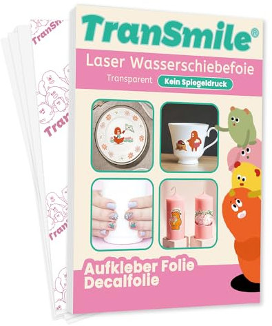 TRANSMILE 10 Blatt, A4, Laser Wasserschiebefolie(TRANSPARENT) Decal Abziehbild - Wasser Deacal Transferfolie,Nassschiebefolie für Spielzeugmodelle,Tassen,Keramik, Glas, Kunststoff,KERZENTATTOOS