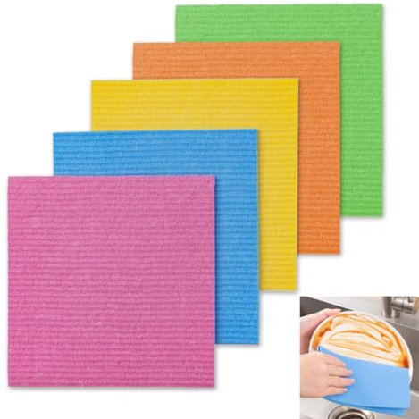 5 Pezzi Panno spugna per cucina, Panno per Pulizia di Vetri, Cucina, Bagno e Auto, strofinacci assorbenti, panno per la pulizia, Alta Qualità, Ultra Morbidi, Lavabili, 18x20cm