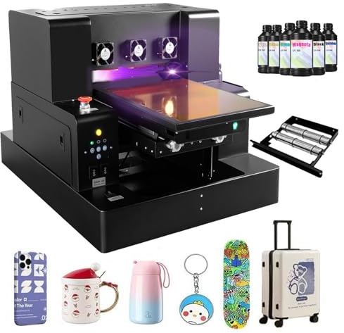 Furvveerr XP600 UV platt multifunktionsskrivare A3 UVDTF-bläckstråleskrivare, 32 x 50 cm, med vakuumsugsplattform, innehåller bläck, för flaskor, papper, telefonfodral, PVC