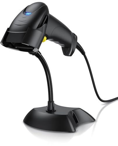 CSL - Barcode Scanner 1D 2D QR kabelgebunden – Single und Multi Scan - Bildschirm scannen - QR-Code + PDF 417 + Datamatrix + UPC + EAN + GTIN + ISBN – inklusive Halterung