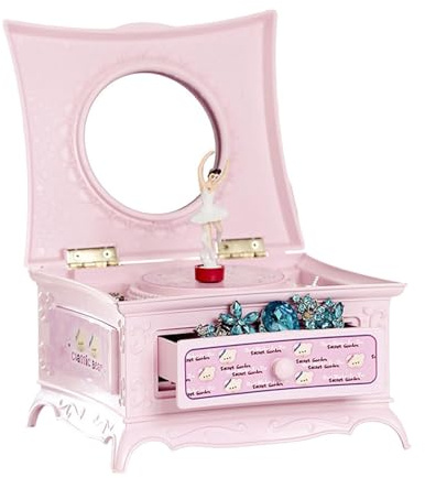 Joyero Caja de Música Bailarina con Cerradura y Espejo – Organizador de Joyería para Niñas y Adolescentes con Bailarina Giratoria al Ritmo de Lago de los Cisnes – Decoración Encantadora para Habitacio