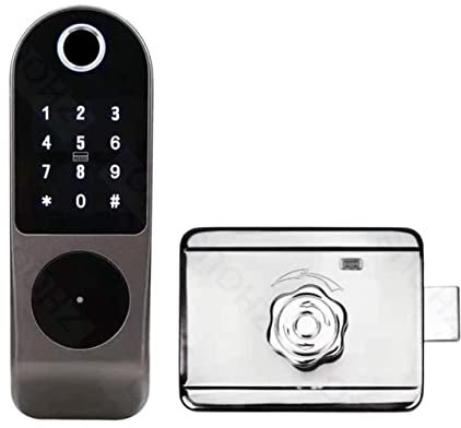 Serrure connectée, Pas de câblage étanche Tuya serrure de porte intelligente Double face empreinte digitale serrure de jante carte à puce Code numérique serrure électronique extérieure,Construite pou