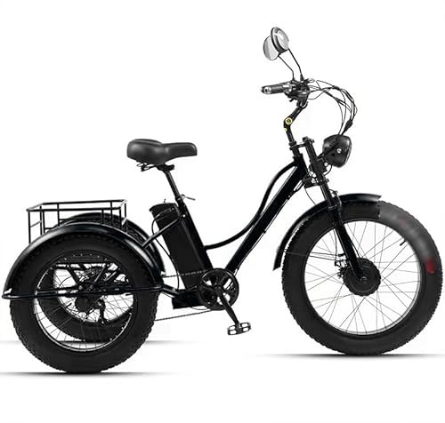 GplHAIN Triciclo para Adultos 24'' con Neumáticos Anchos (7 Velocidades), Cuadro Bajo con Paso Pasante Y Canasta Grande, Bicicletas De Crucero para Adultos, Pantalla LCD Y Luz Delantera Black