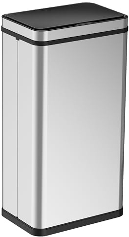 Ribelli Pattumiera in acciaio inox, 70 litri, con sensore, apertura e chiusura automatica, pattumiera da cucina con indicatore di funzione LED, colore: argento