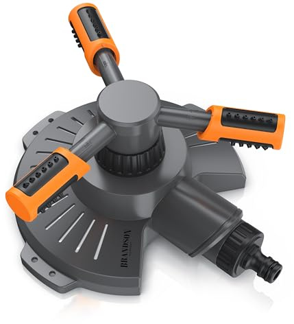 Brandson – Rasensprenger 360 Grad – 3/4 Zoll Kreisregner Viereckregner – rotierender Wassersprinkler – DREI Arme – für große Flächen – für Garten Pflanzen Beete