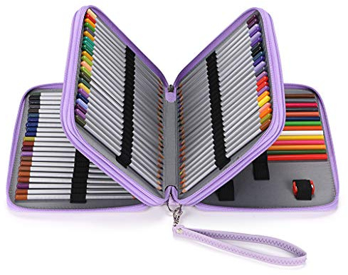 BTSKY Estuche de Piel sintética de Lujo para lápices de Colores, Soporte para lápices de 120 Ranuras, Purple, Moderno