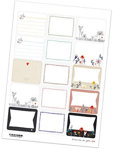 15 Freitext Aufkleber zum selbst beschriften, gemischte eckige Etiketten für Hochzeit, Marmelade & als Geschenketiketten, Motive Mix in Retro Vintage Design mit Blumen, MATTE Papieraufkleber