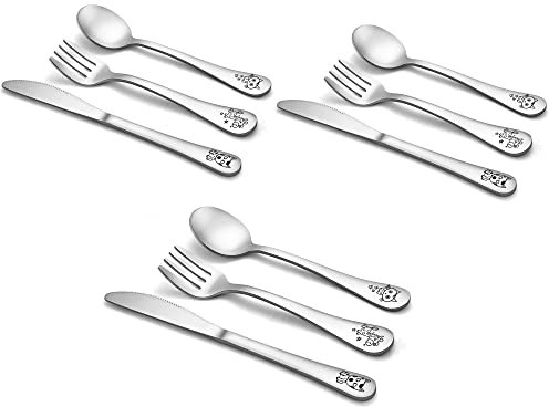 TEAMFAR Kinderbesteck, 9-teilig Edelstahl Poliert Kinderbesteck Set für Kleinkind, Kleiner Löffel Messer Gabel Set, ungiftig & Gesund, Spülmaschinengeeignet