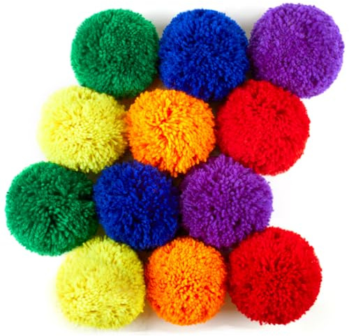 FLYIO 12-Pack Soft Fleece Balls Large 4-inch Dodgeball Playground Balls, Rainbow Pack Size for Dodge Ball, Handball, Camps and Schools Blue,Green,Orange,Purple,Red