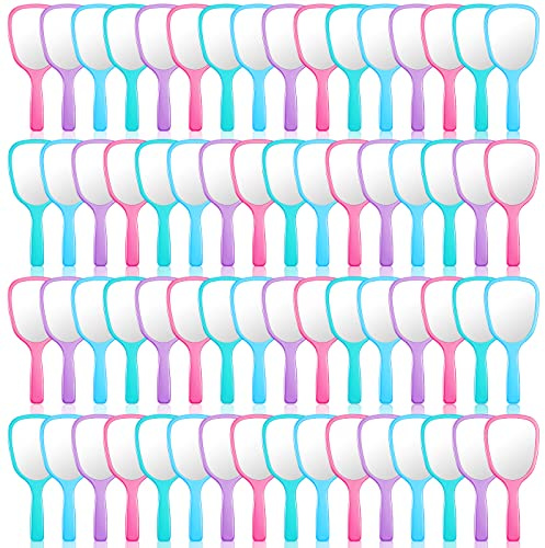 Namalu 60 Pcs Hand Held Mirror Small Compact Hand Mirrors with Handle for Women Barber Makeup Travel, 7.08 x 3.14 Inch(Green, Pink, Blue, Purple)