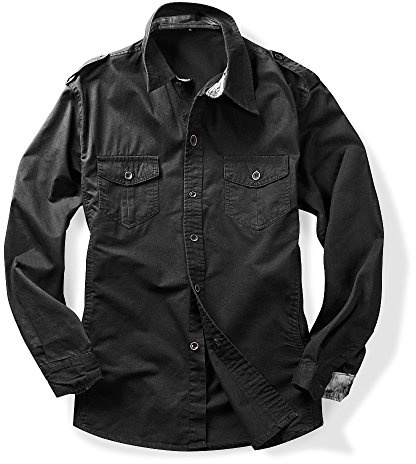 Tianerhay Chemise Cargo pour Homme Chemise en Coton à Manches Longues Retroussées Idéal pour Travail Tactique Extérieur Noir 2XL